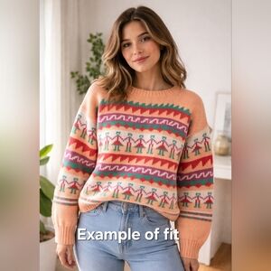 Passports Pier 1 Imports Peach Tribal Southwestern Vtg Sweater NO SIZE P…